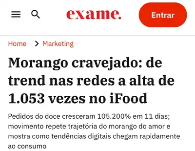Manchete da Exame: Morango cravejado, de trend nas redes a alta de 1.053 vezes no iFood
